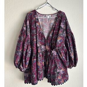 Kika Vargas Target Purple Floral Cotton Coral Reef Scallop Edge Wrap Top size 4X